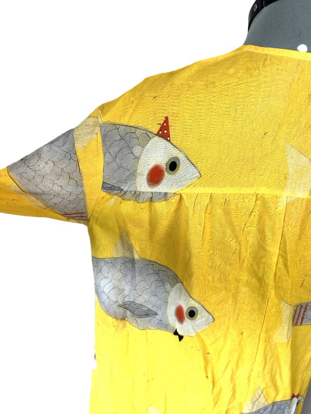 Fish Print Muumuu Dress M Yellow - Picture 3 of 6